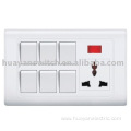 6gang switch+MF socket with neon indicator